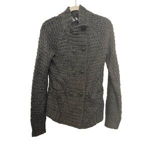 Cardigan Womens S Acrylic/Wool Gray Ribbed Button Front Long Sleeve Knit Sweater